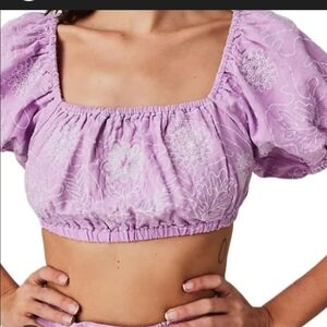 Free People Lilac Embroidered Crop Top